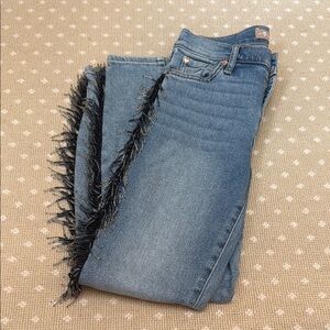 7 For All Mankind Blue Ankle Cropped Jeans with bead fringe